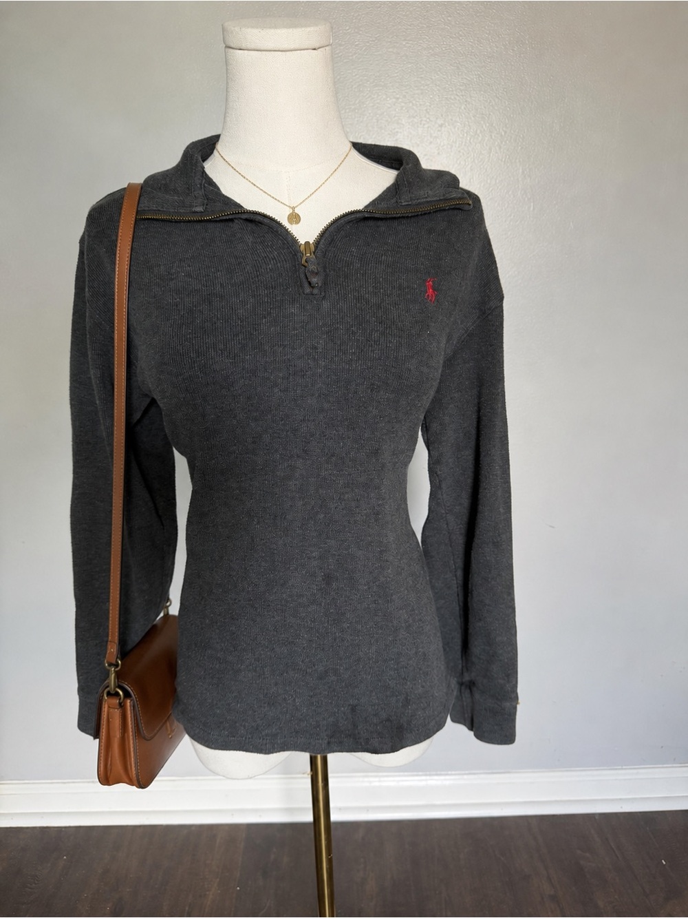 Polo by Ralph Lauren Dark Charcoal Half-Zip Hoodie with Red Pony